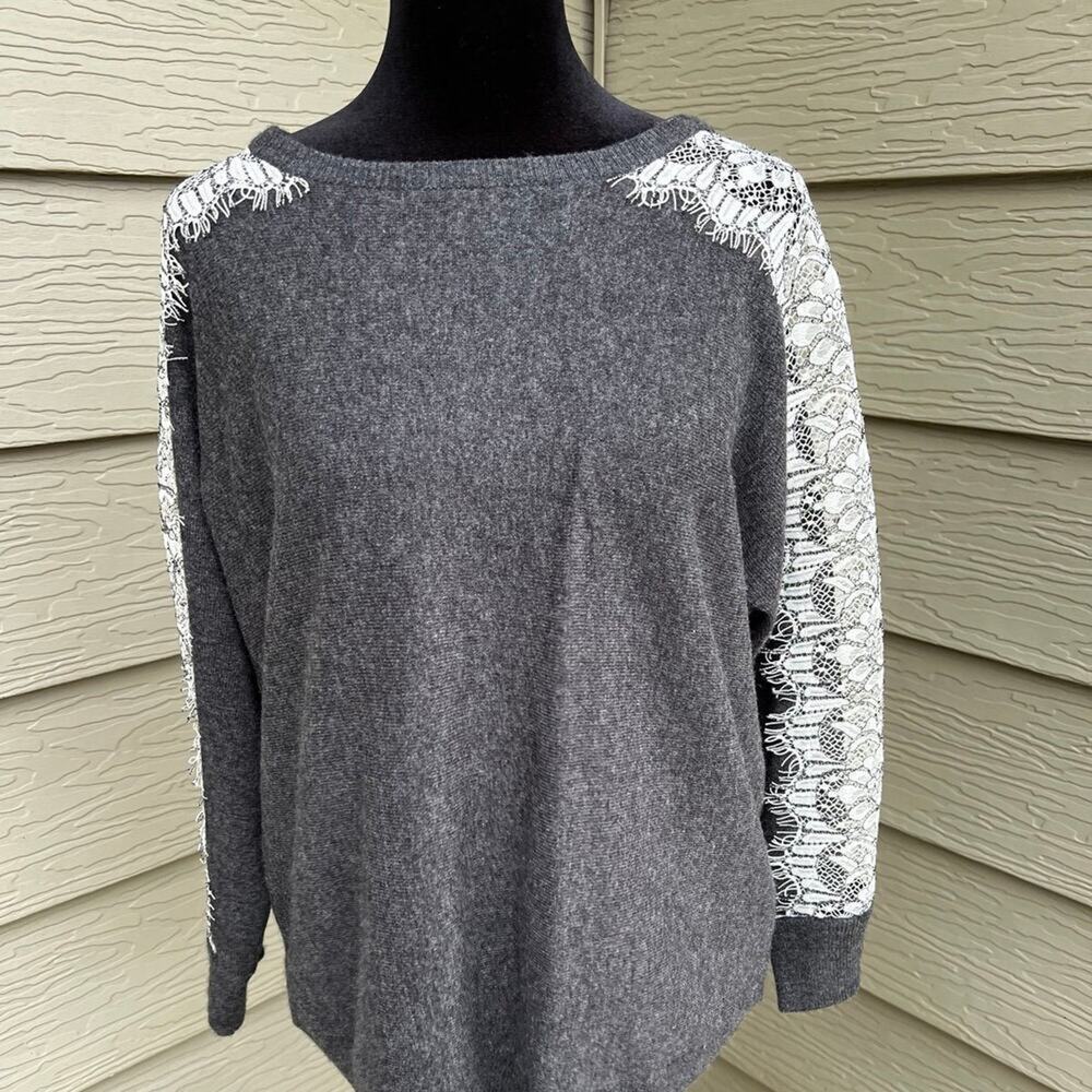 J. Crew grey sweater with lace long sleeves, women's size S